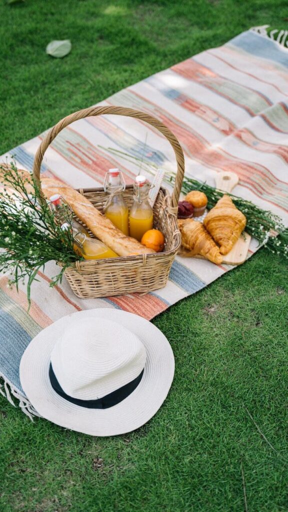 food on a basket during picnic