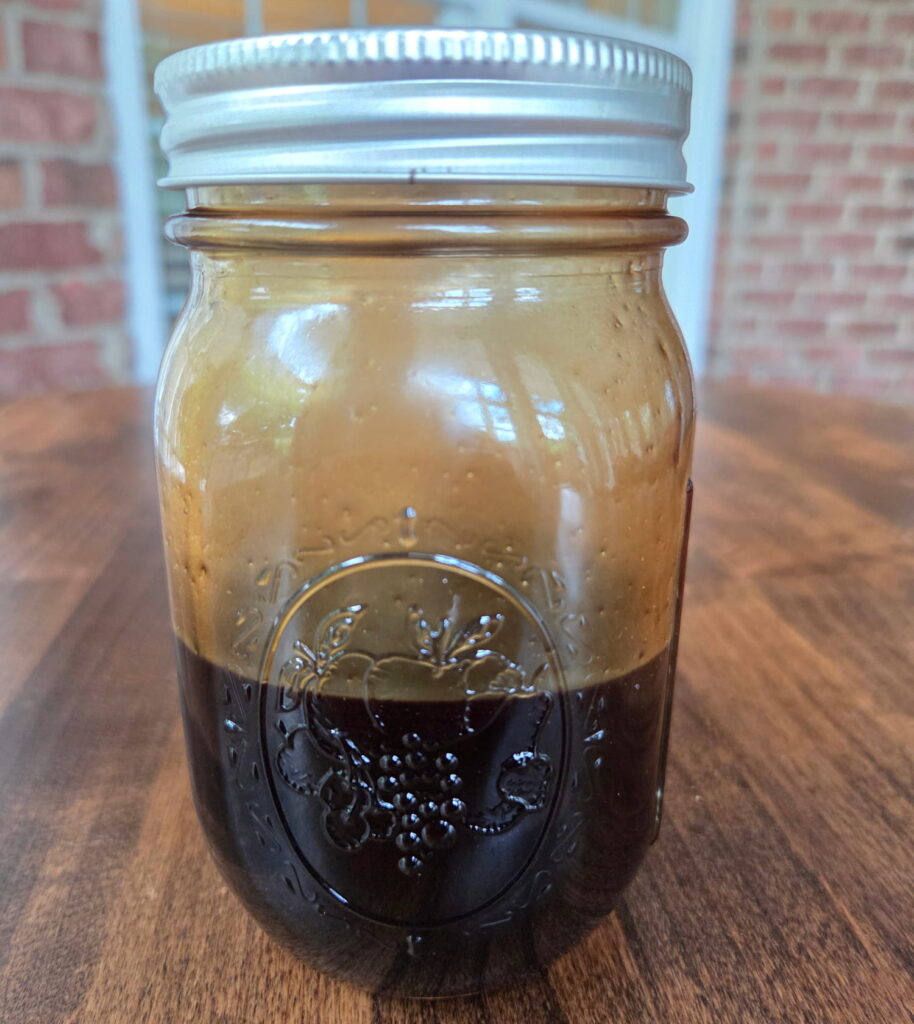 Homemade Salad Dressing after being shaken in mason jar